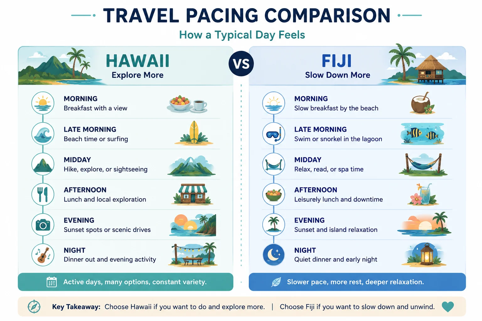 Travel Pacing Hawaii vs Fiji