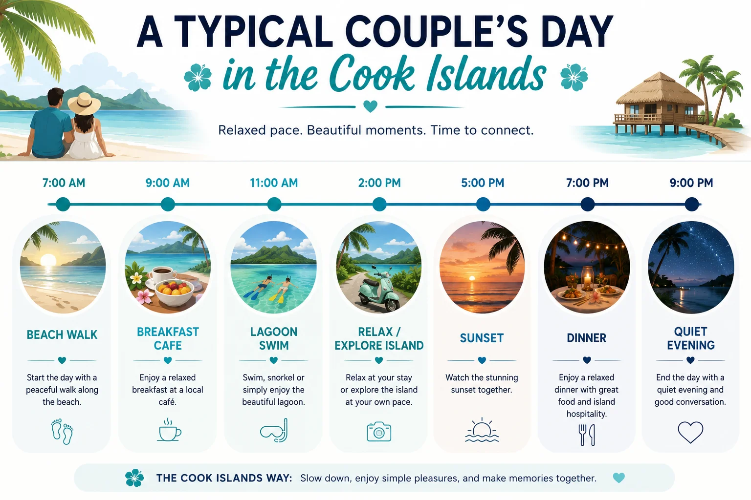 Typical couple's day in the Cook Islands timeline