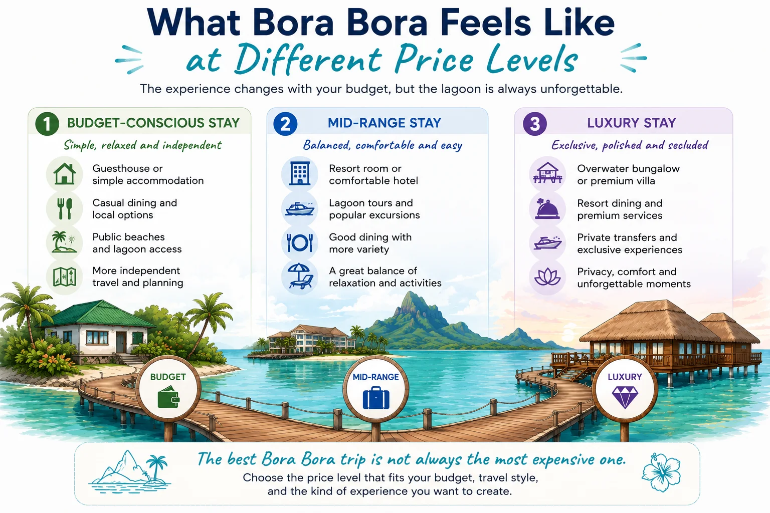 What Bora Bora feels like at different price levels infographic