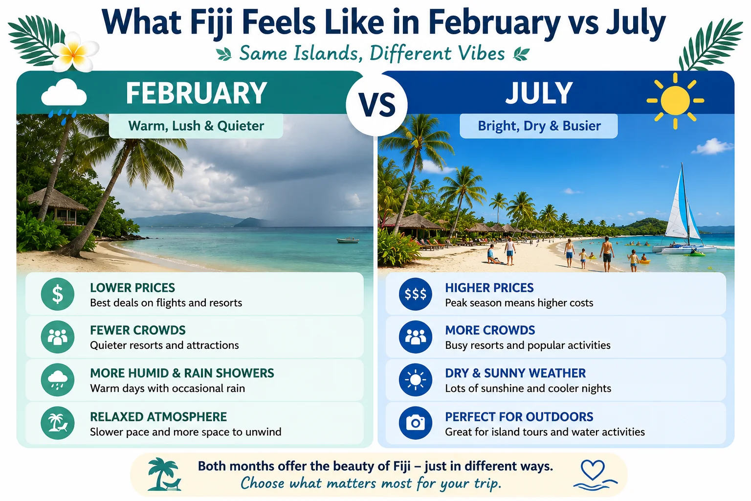 What Fiji feels like in February vs July comparison diagram