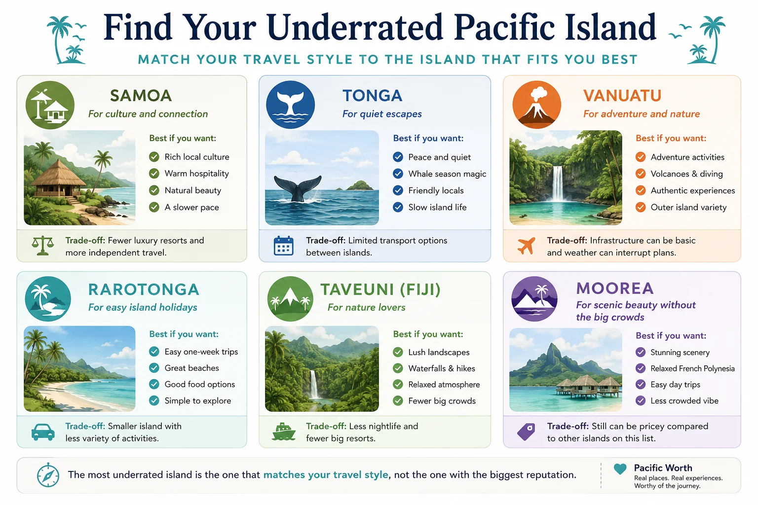 Find Your Underrated Pacific Island traveler-fit guide for Samoa, Tonga, Vanuatu, Rarotonga, Taveuni, and Moorea